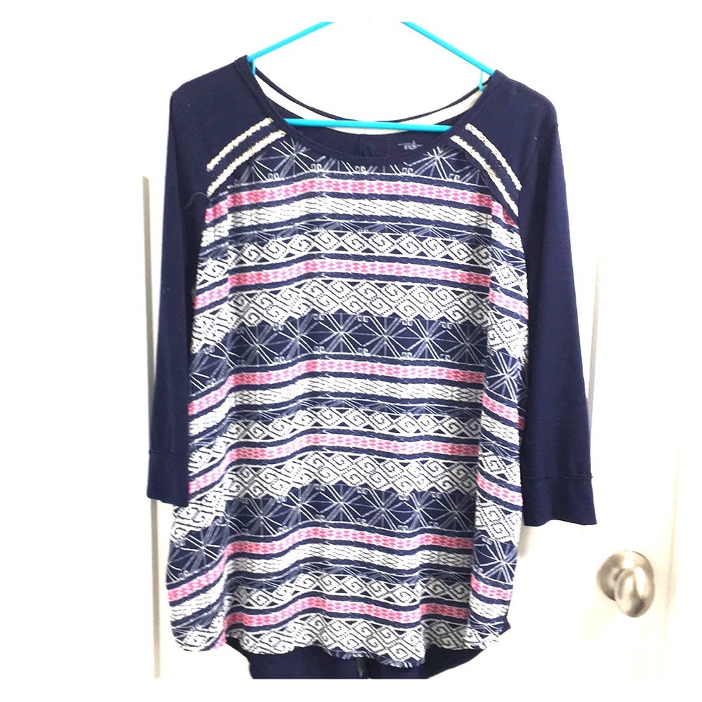 Indigo brand navy/pink/white blouse